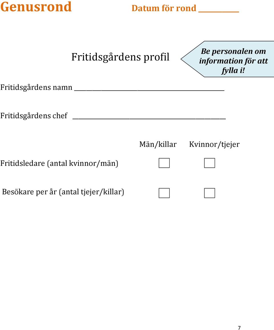 Fritidsgårdens namn Fritidsgårdens chef Fritidsledare