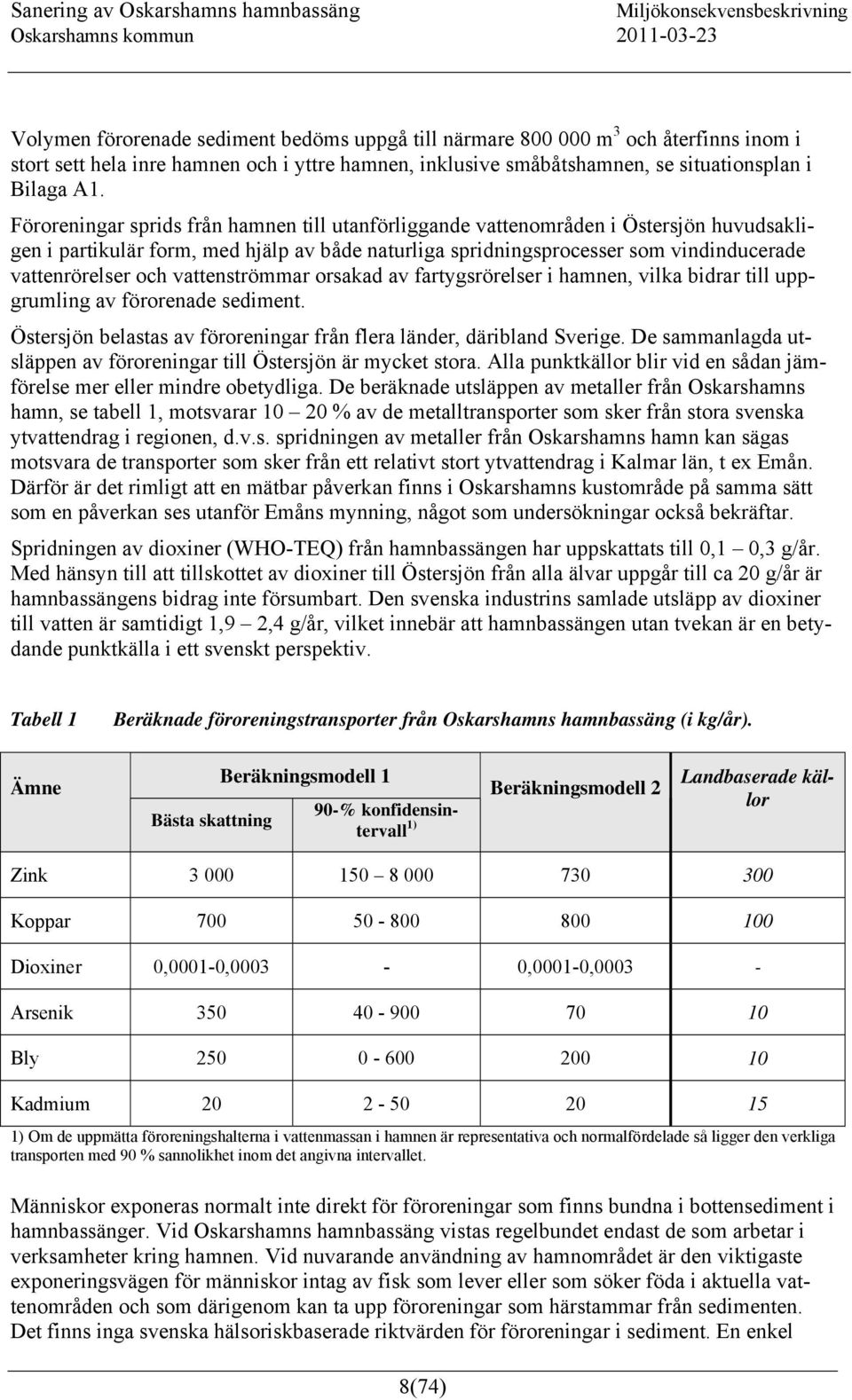 vattenströmmar orsakad av fartygsrörelser i hamnen, vilka bidrar till uppgrumling av förorenade sediment. Östersjön belastas av föroreningar från flera länder, däribland Sverige.