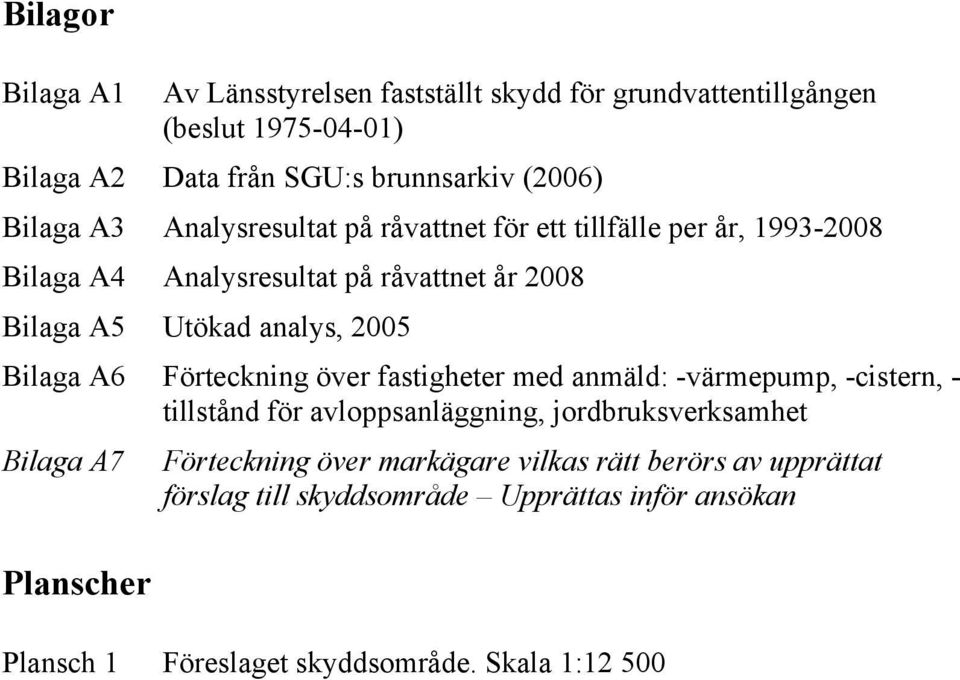 A6 Förteckning över fastigheter med anmäld: -värmepump, -cistern, - tillstånd för avloppsanläggning, jordbruksverksamhet Bilaga A7 Förteckning över