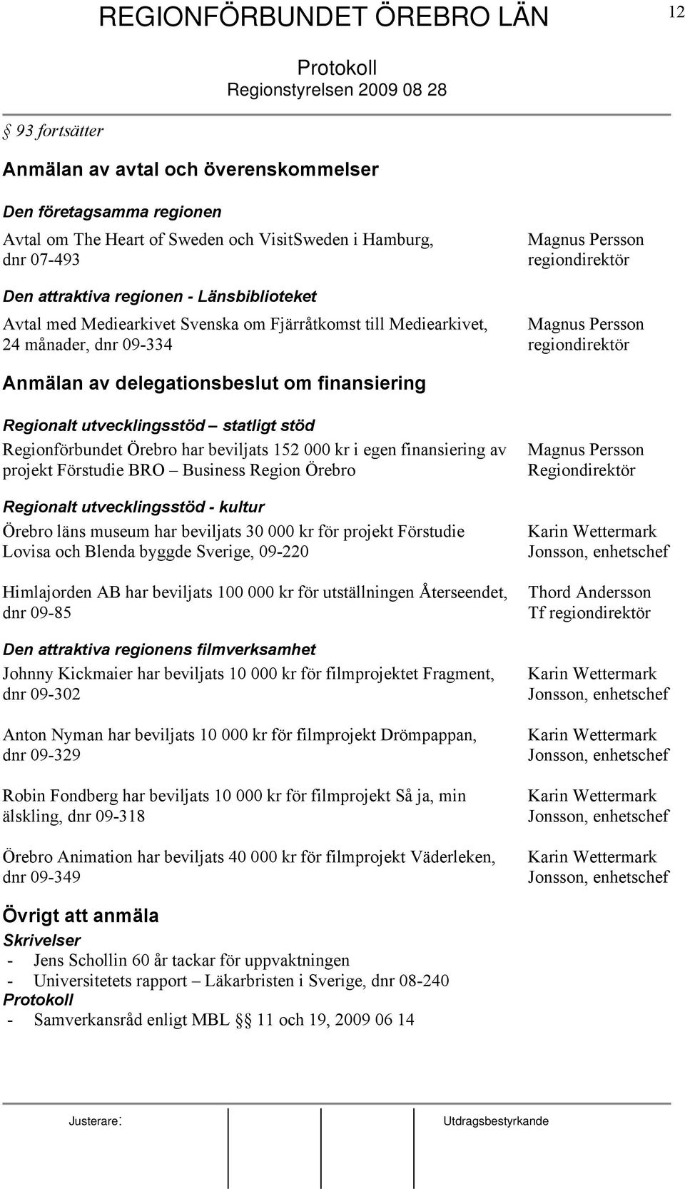 utvecklingsstöd statligt stöd Regionförbundet Örebro har beviljats 152 000 kr i egen finansiering av projekt Förstudie BRO Business Region Örebro Regionalt utvecklingsstöd - kultur Örebro läns museum