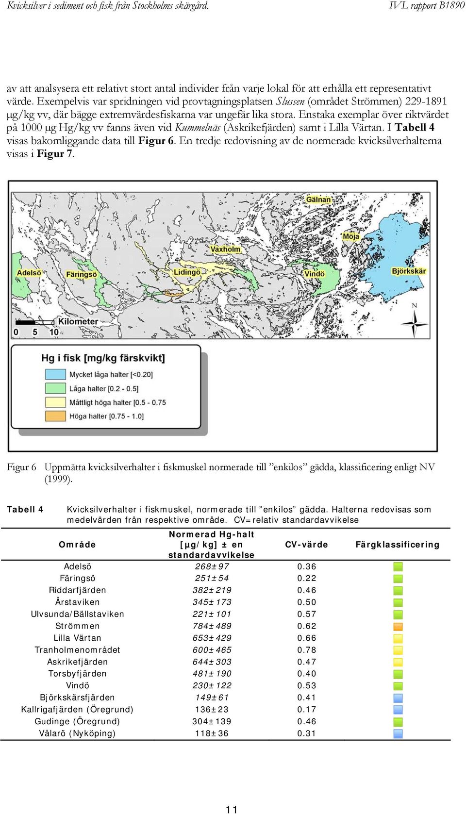 Enstaka exemplar över riktvärdet på 1000 µg Hg/kg vv fanns även vid Kummelnäs (Askrikefjärden) samt i Lilla Värtan. I Tabell 4 visas bakomliggande data till Figur 6.