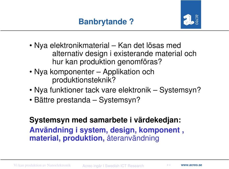 produktion genomföras? Nya komponenter Applikation och produktionsteknik?