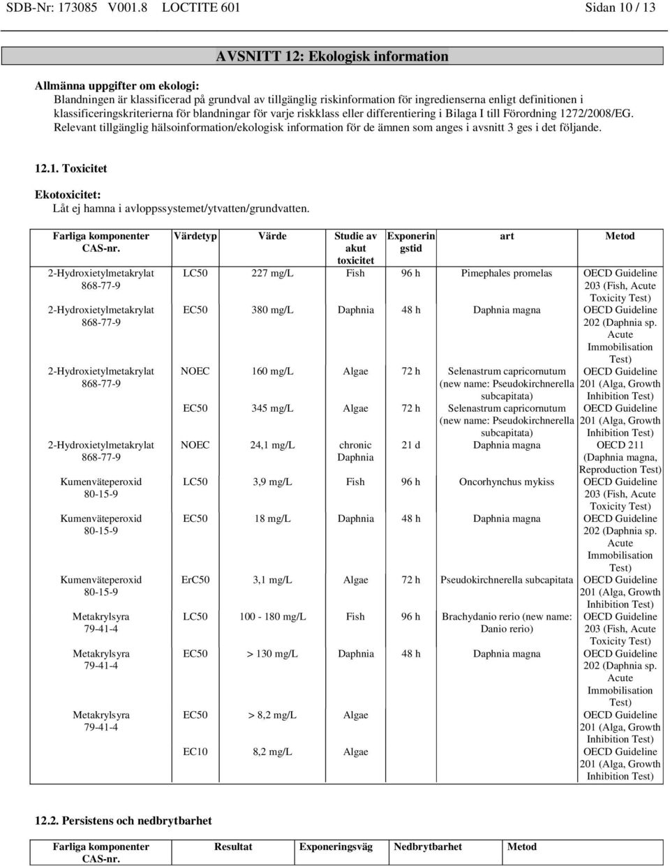 definitionen i klassificeringskriterierna för blandningar för varje riskklass eller differentiering i Bilaga I till Förordning 1272/2008/EG.