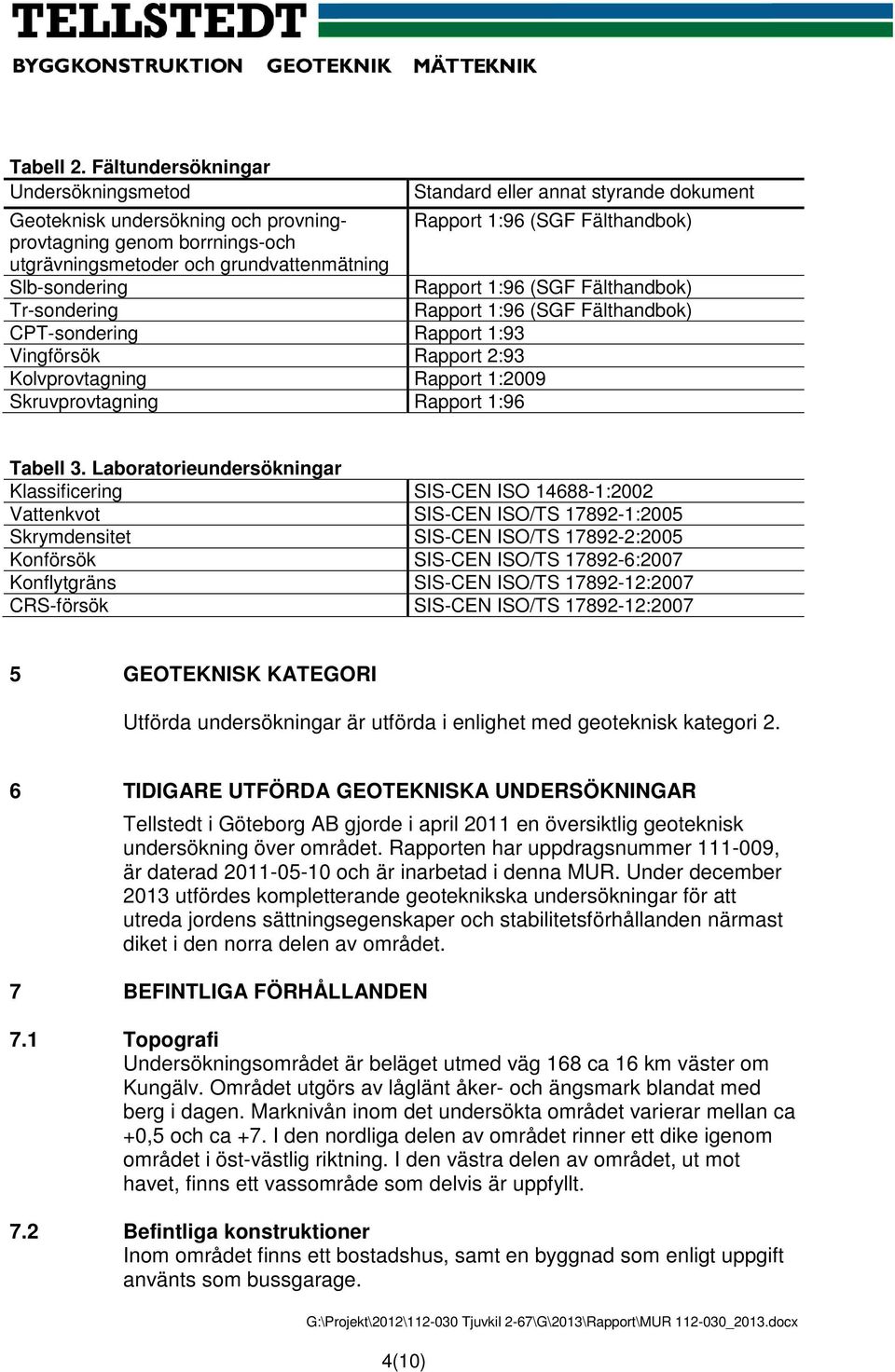 Rapprt 2:93 Klvprvtagning Rapprt 1:29 Skruvprvtagning Rapprt 1:96 Standard eller annat styrande dkument Rapprt 1:96 (SGF Fälthandbk) Rapprt 1:96 (SGF Fälthandbk) Rapprt 1:96 (SGF Fälthandbk) Tabell 3.