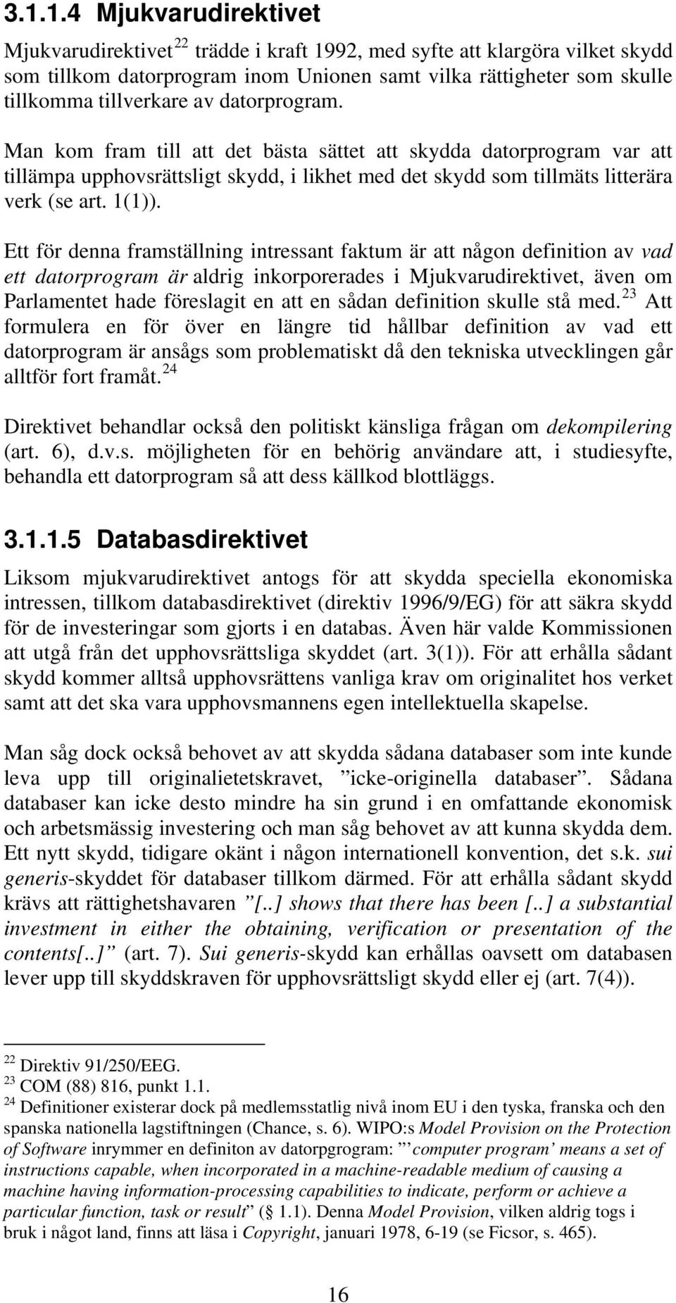 Ett för denna framställning intressant faktum är att någon definition av vad ett datorprogram är aldrig inkorporerades i Mjukvarudirektivet, även om Parlamentet hade föreslagit en att en sådan