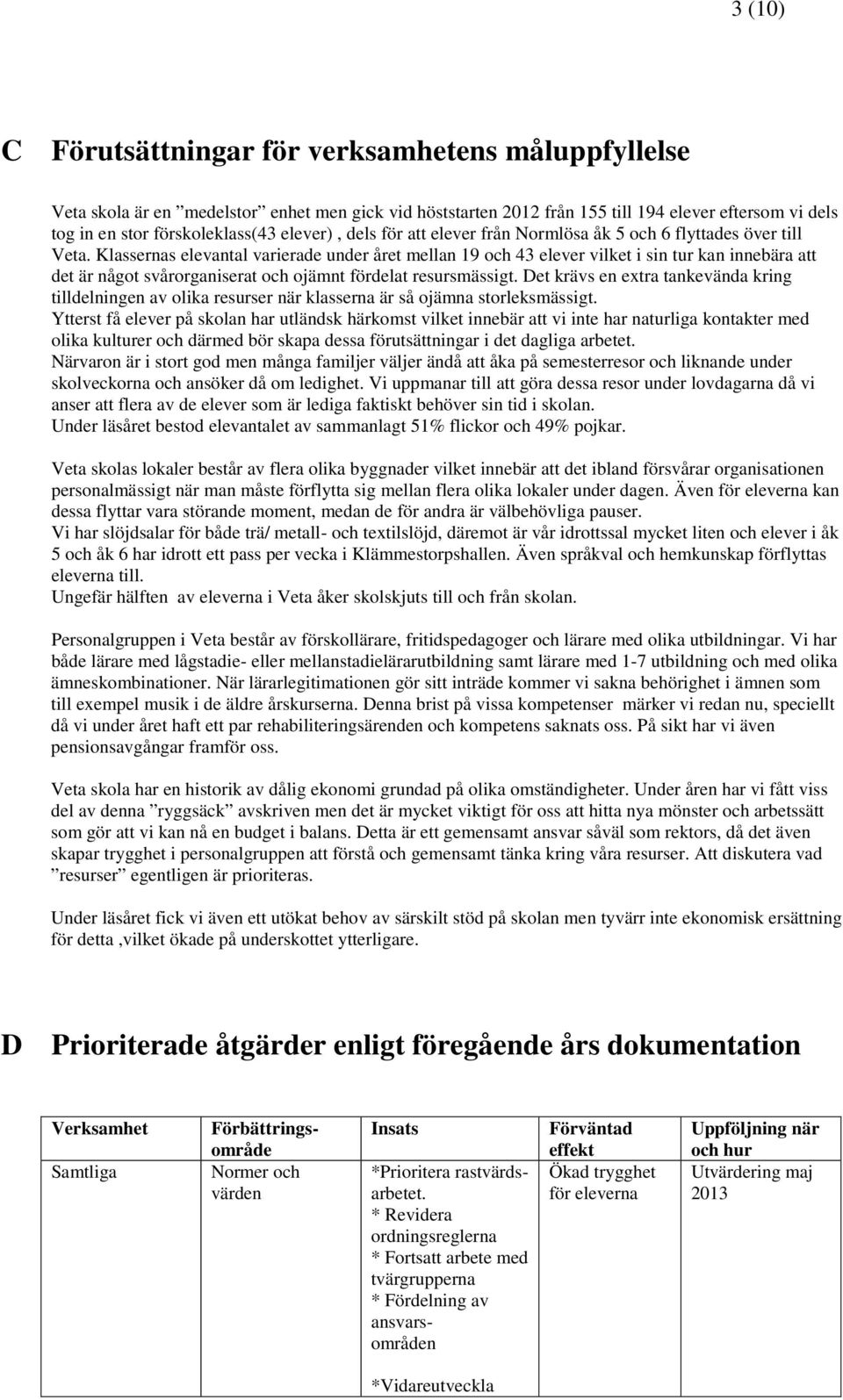 Klassernas elevantal varierade under året mellan 19 och 43 elever vilket i sin tur kan innebära att det är något svårorganiserat och ojämnt fördelat resursmässigt.