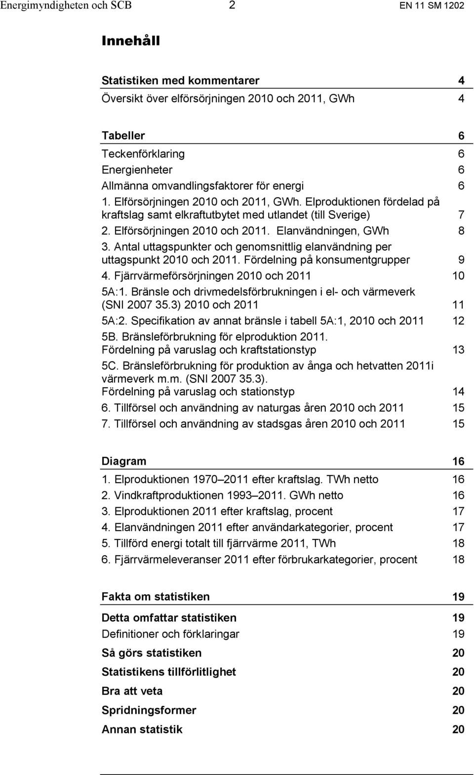 Antal uttagspunkter och genomsnittlig elanvändning per uttagspunkt 2010 och 2011. Fördelning på konsumentgrupper 9 4. Fjärrvärmeförsörjningen 2010 och 2011 10 5A:1.