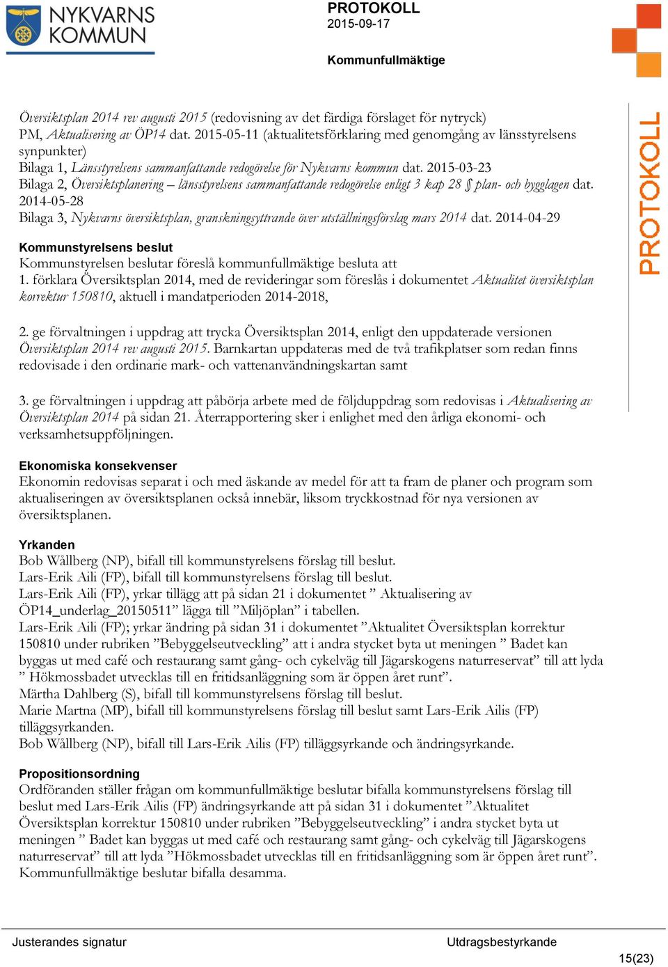 2015-03-23 Bilaga 2, Översiktsplanering länsstyrelsens sammanfattande redogörelse enligt 3 kap 28 plan- och bygglagen dat.