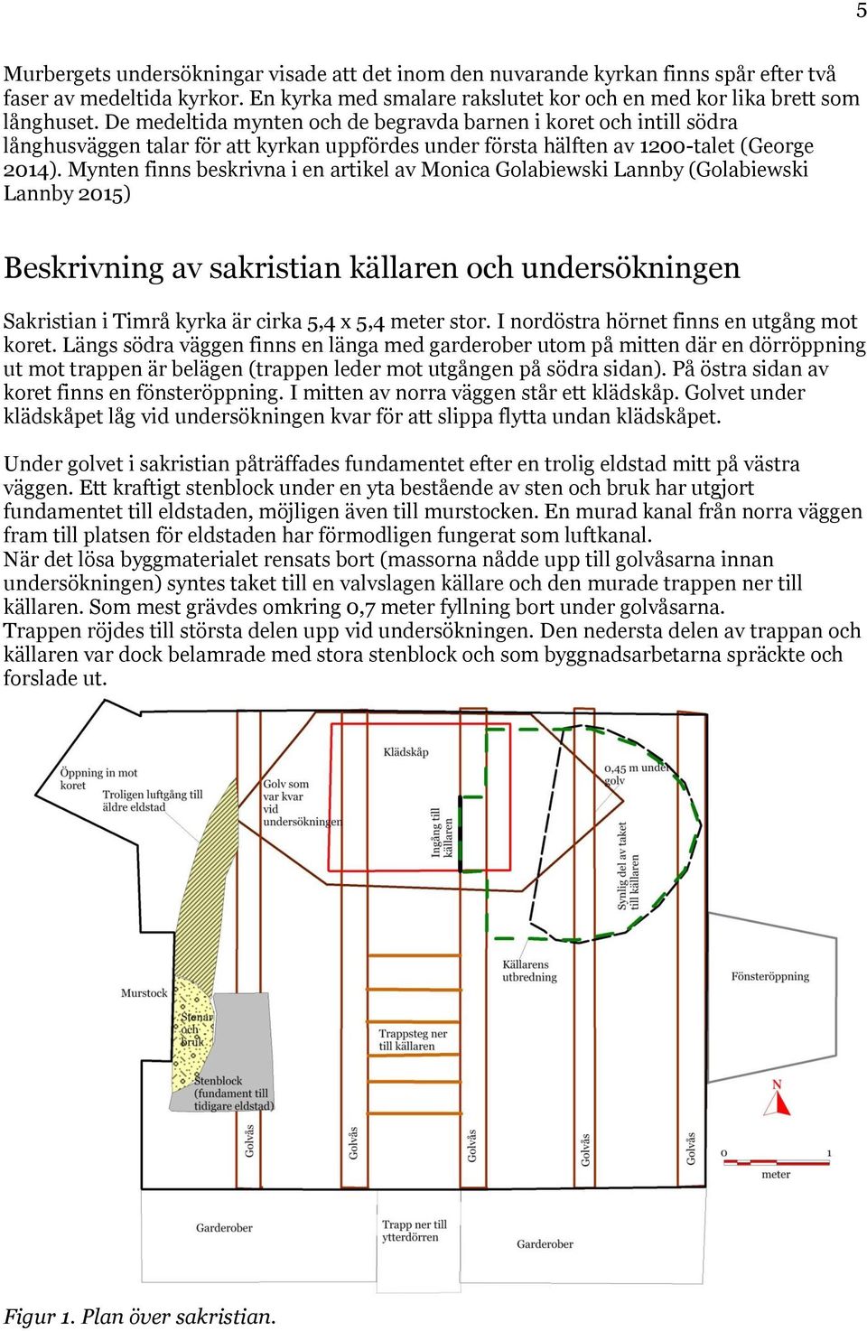 Mynten finns beskrivna i en artikel av Monica Golabiewski Lannby (Golabiewski Lannby 2015) Beskrivning av sakristian källaren och undersökningen Sakristian i Timrå kyrka är cirka 5,4 x 5,4 meter stor.