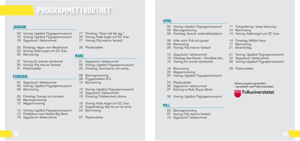 31 Plastmodeller FEBRUARI 02 Sagostund i faktarummet 06 Visning: Upptäck Flygvapenmuseum!