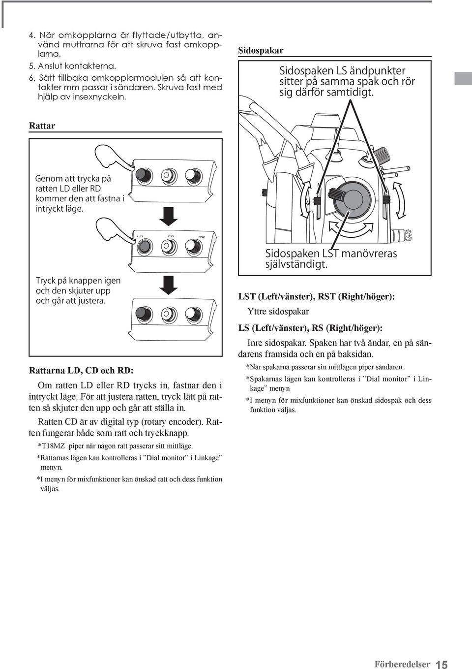 För att justera ratten, tryck lätt på ratten så skjuter den upp och går att ställa in. Ratten CD är av digital typ (rotary encoder). Ratten fungerar både som ratt och tryckknapp.