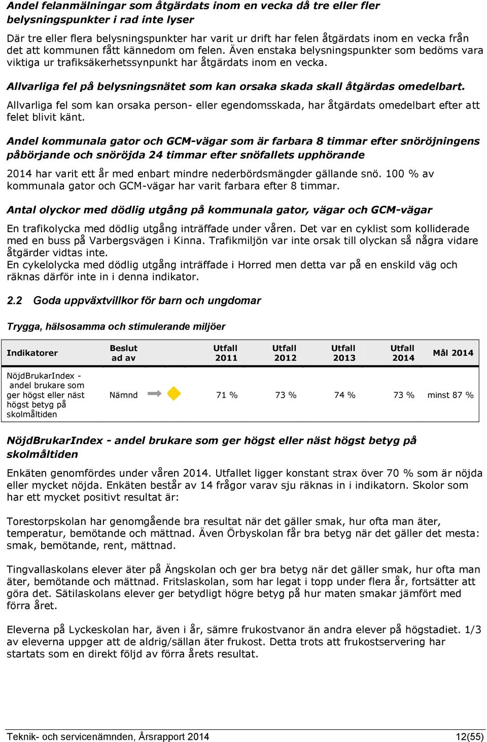 Allvarliga fel på belysningsnätet som kan orsaka skada skall åtgärdas omedelbart. Allvarliga fel som kan orsaka person- eller egendomsskada, har åtgärdats omedelbart efter att felet blivit känt.