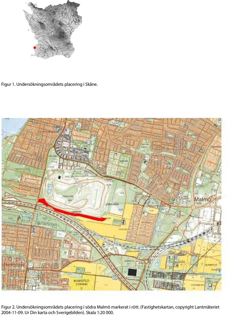 Undersökningsområdets placering i södra Malmö markerat i