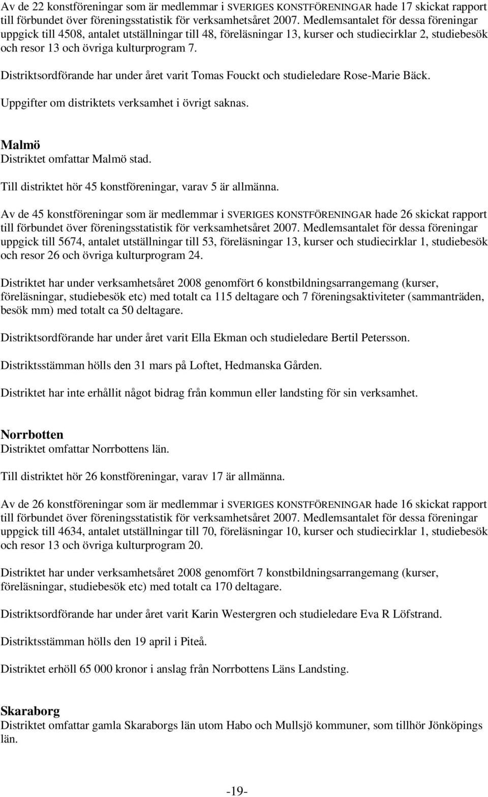 Malmö Distriktet omfattar Malmö stad. Till distriktet hör 45 konstföreningar, varav 5 är allmänna.