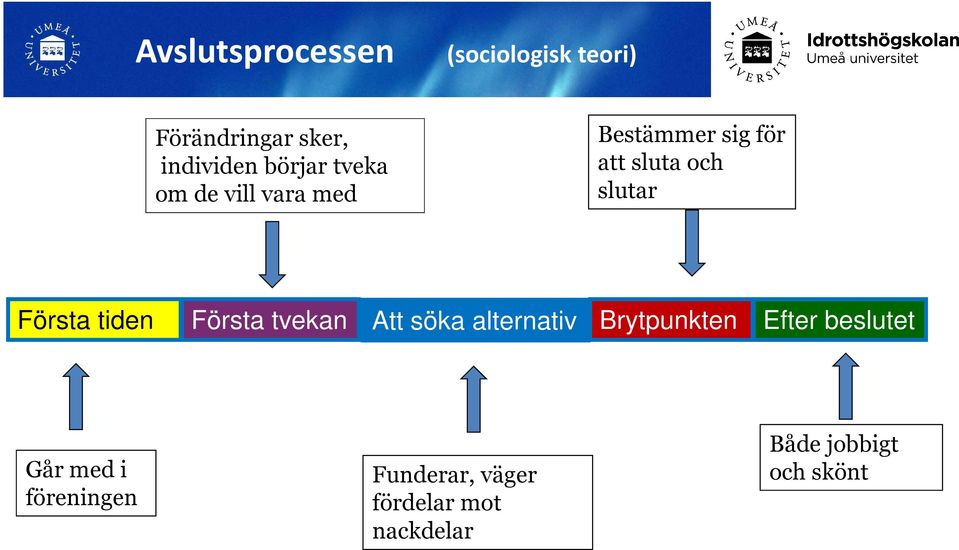 tiden Första tvekan Att söka alternativ Brytpunkten Efter beslutet Går