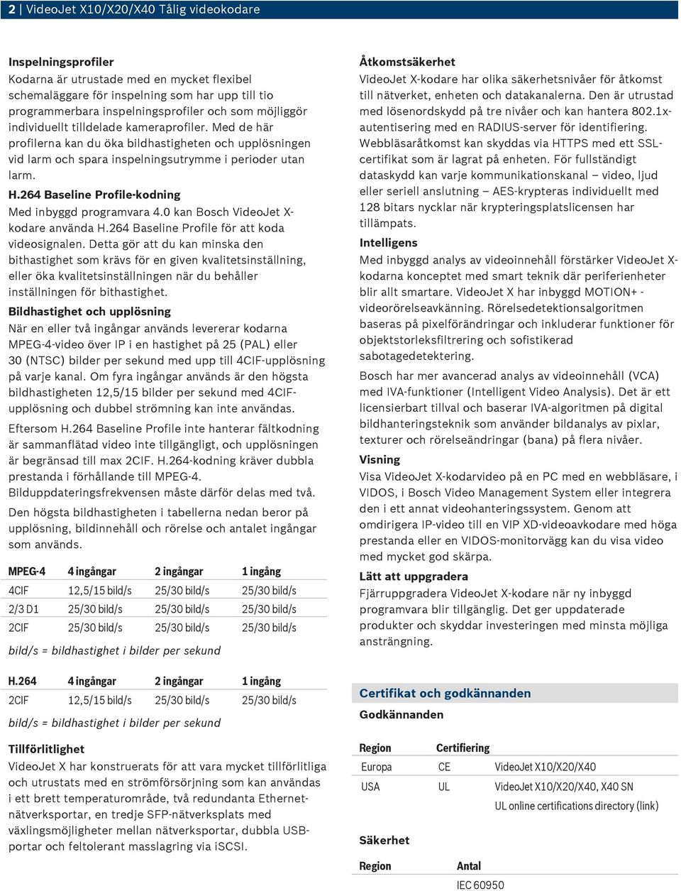 264 Baseline Profile-kodning Med inbyggd programvara 4.0 kan Bosch VideoJet X- kodare använda H.264 Baseline Profile för att koda videosignalen.