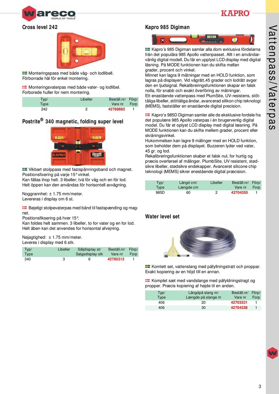 Helt öppen kan den användas för horisontell avvägning. Noggrannhet: ± 1.75 mm/meter. Levereras i display om 6 st.