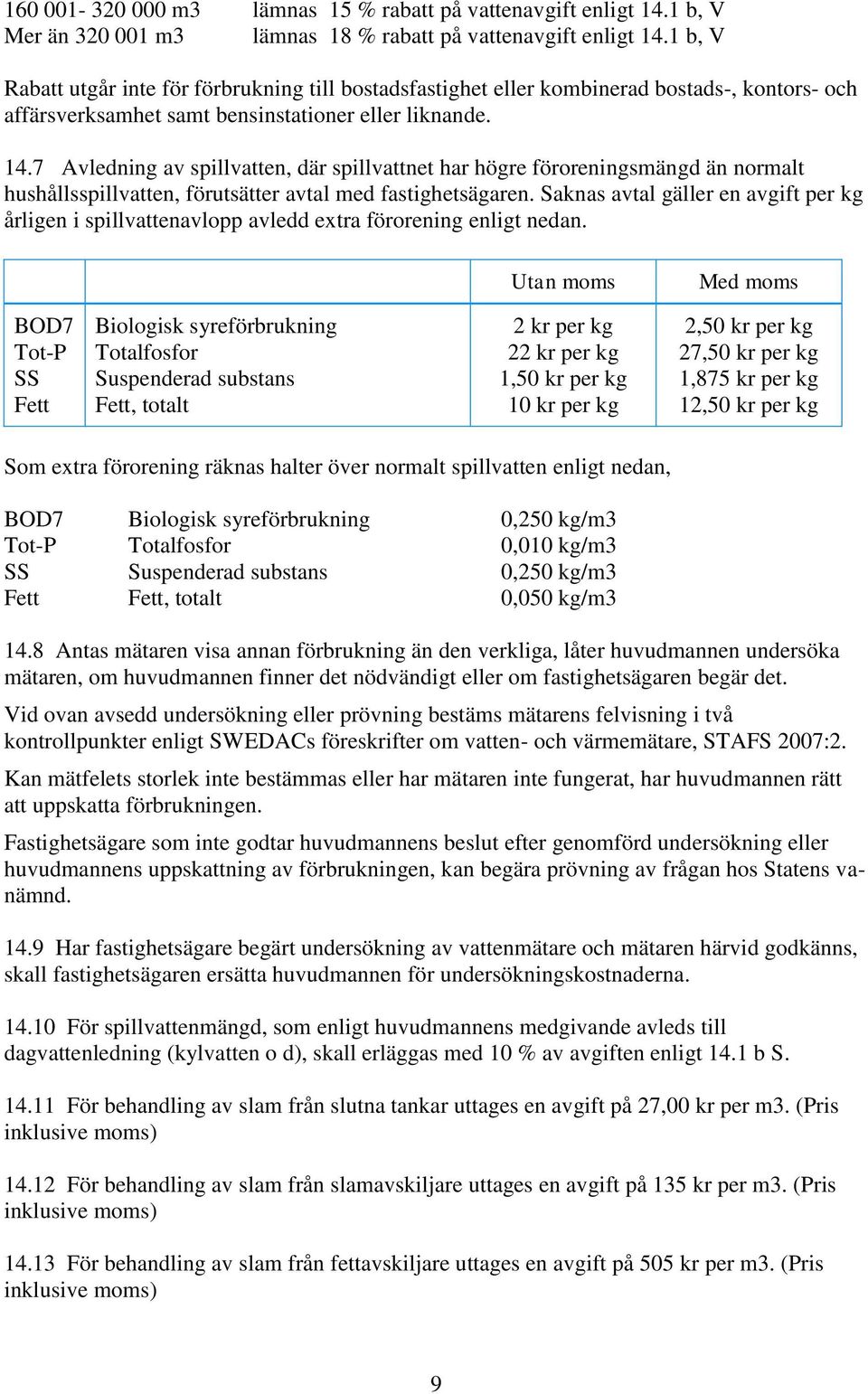 7 Avledning av spillvatten, där spillvattnet har högre föroreningsmängd än normalt hushållsspillvatten, förutsätter avtal med fastighetsägaren.