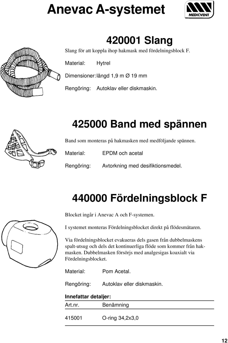 440000 Fördelningsblock F Blocket ingår i Anevac A och F-systemen. I systemet monteras Fördelningsblocket direkt på flödesmätaren.