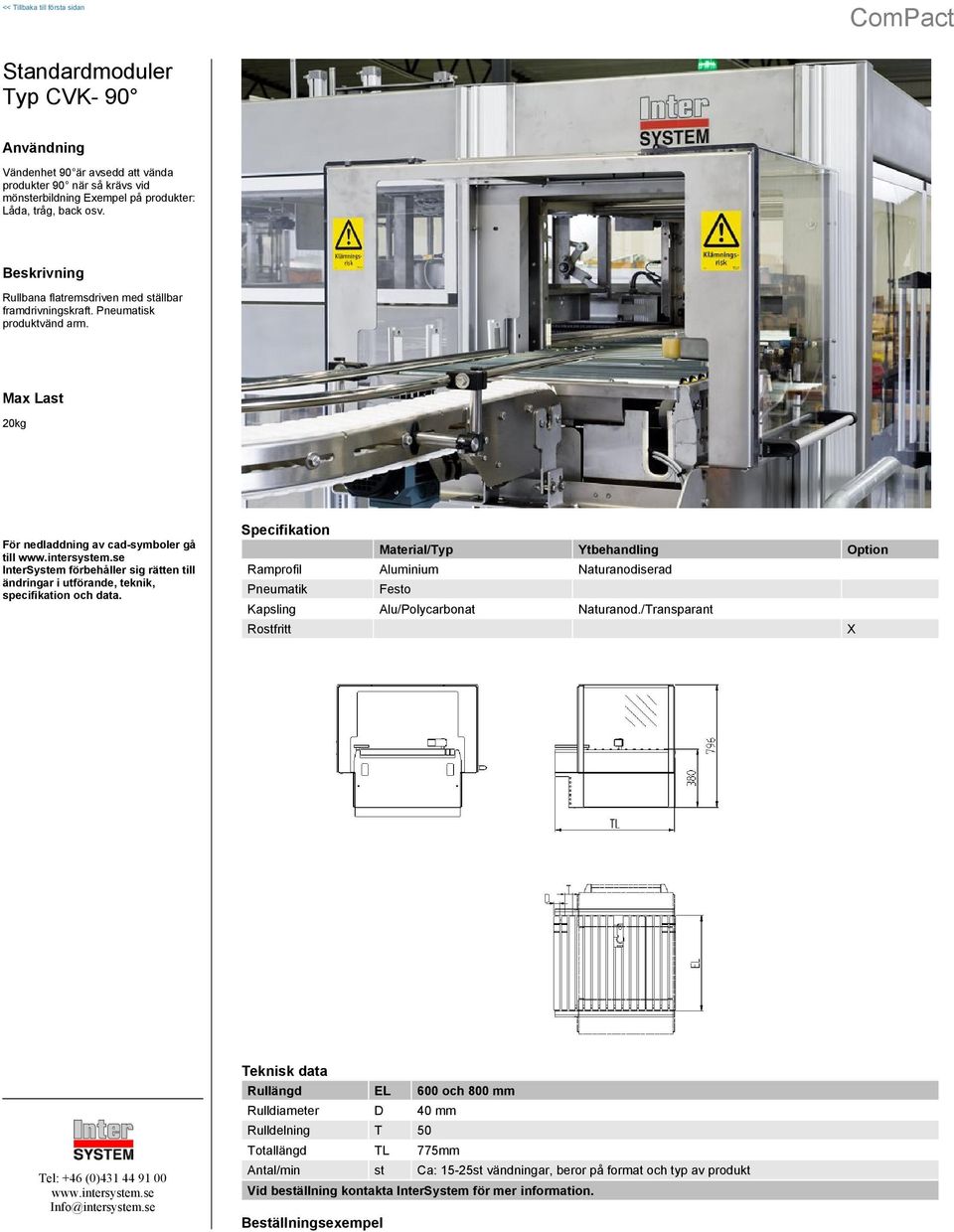 Max Last 20kg Material/Typ Ytbehandling Option Ramprofil Aluminium Naturanodiserad Pneumatik Festo Kapsling Alu/Polycarbonat Naturanod.