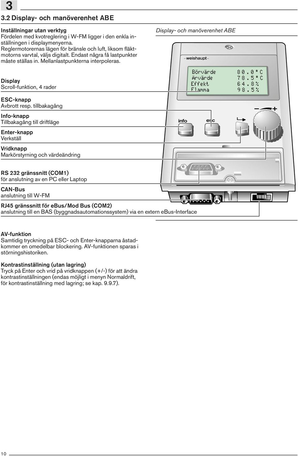 Display Scroll-funktion, 4 rader ESC-knapp Avbrott resp.