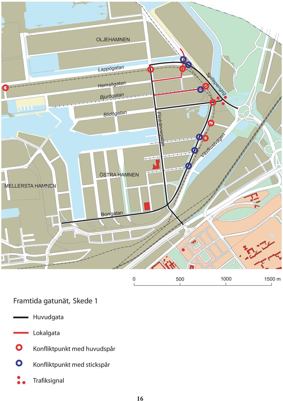 Borrgatan 0 500 1000 1500 m Framtida gatunät, Skede 1 Huvudgata