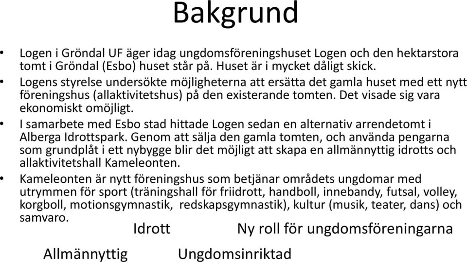 I samarbete med Esbo stad hittade Logen sedan en alternativ arrendetomt i Alberga Idrottspark.