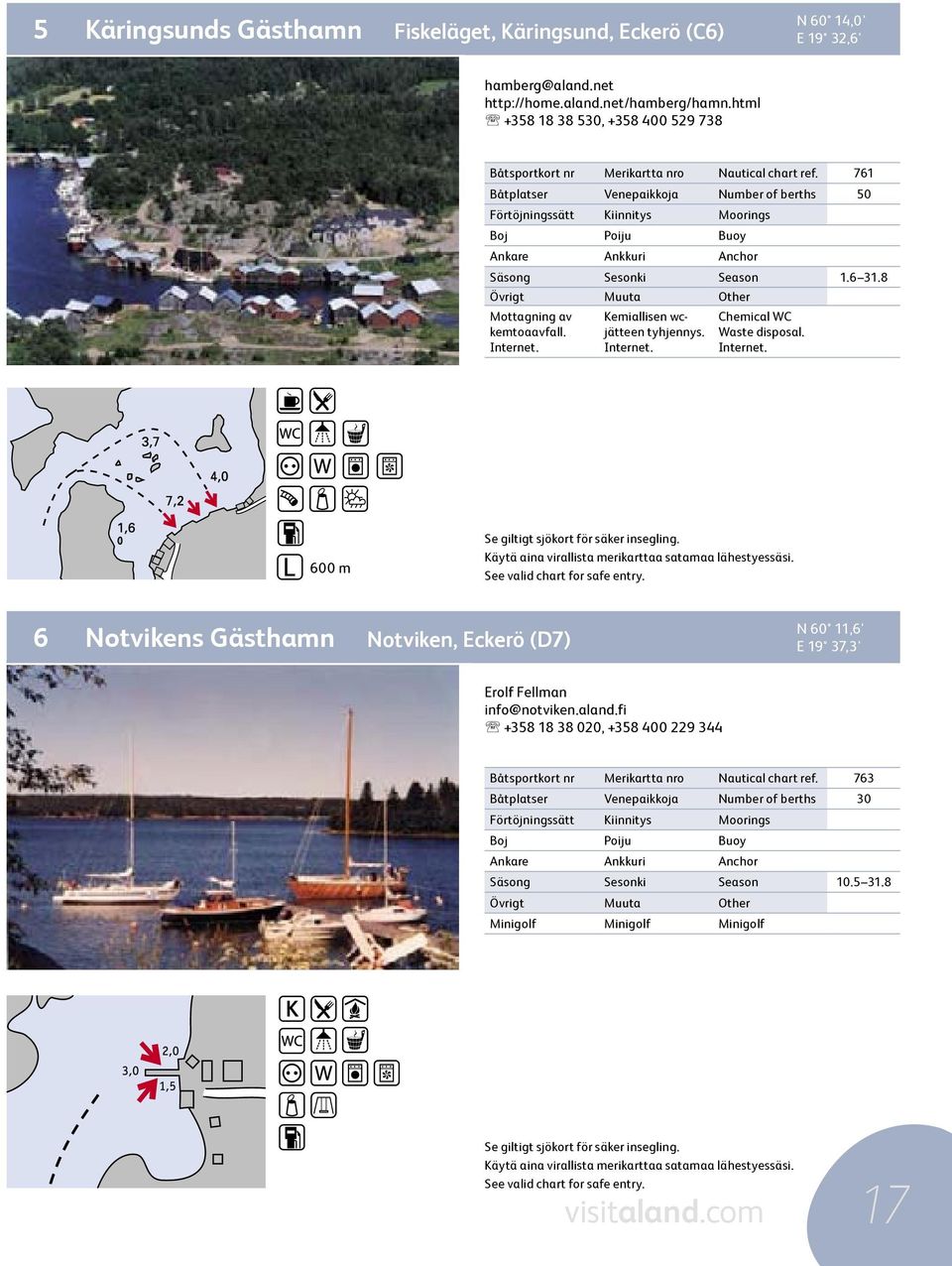 8 Övrigt Muuta Other Mottagning av kemtoaavfall. Internet. Kemiallisen wcjätteen tyhjennys. Internet. Chemical WC Waste disposal. Internet. 600 m 6 Notvikens Gästhamn Notviken, Eckerö (D7) N 60 11,6' E 19 37,3' Erolf Fellman info@notviken.