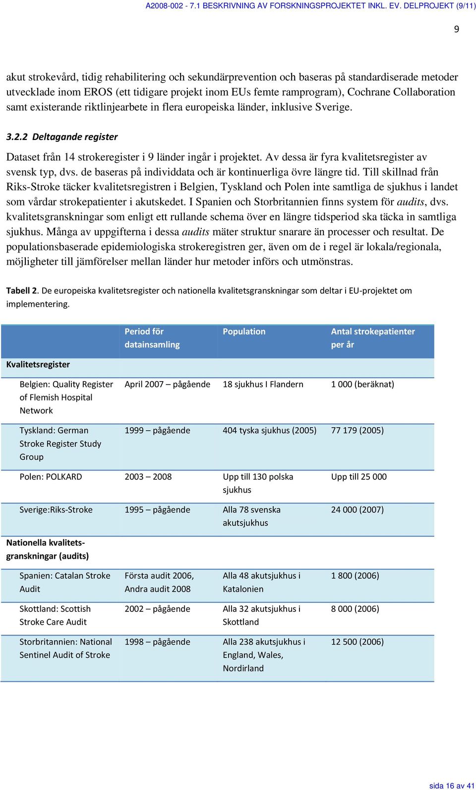 Collaboration samt existerande riktlinjearbete in flera europeiska länder, inklusive Sverige. 3.2.2 Deltagande register Dataset från 14 strokeregister i 9 länder ingår i projektet.