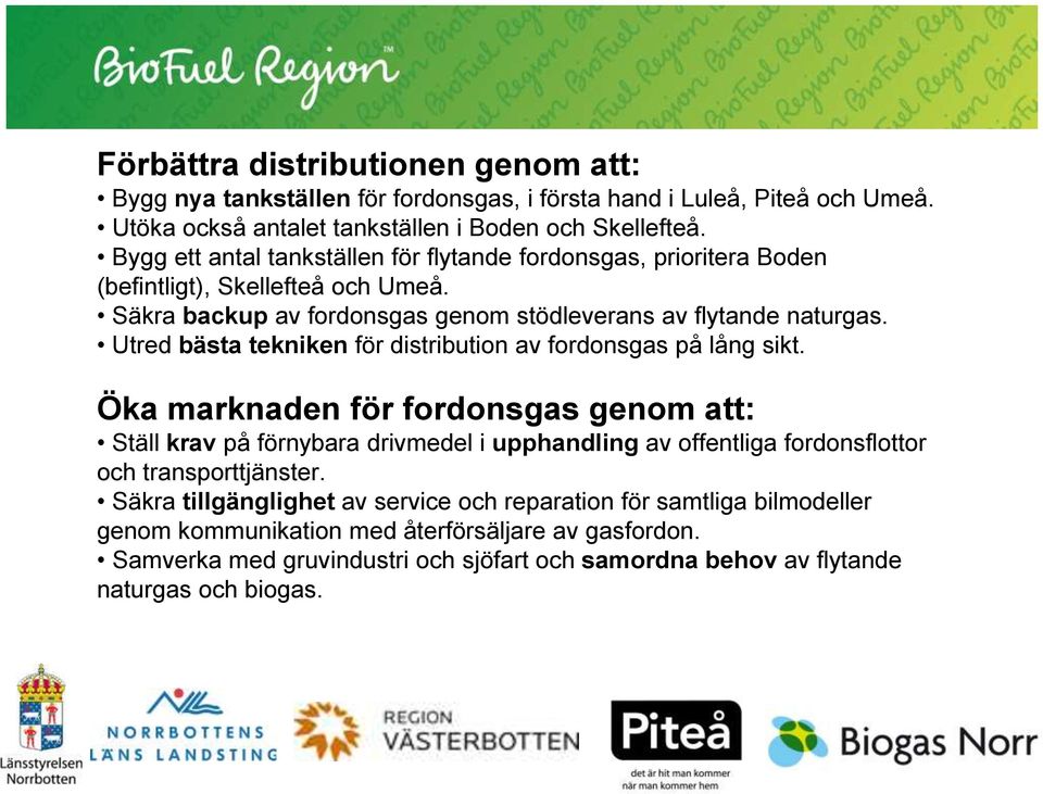 Utred bästa tekniken för distribution av fordonsgas på lång sikt.