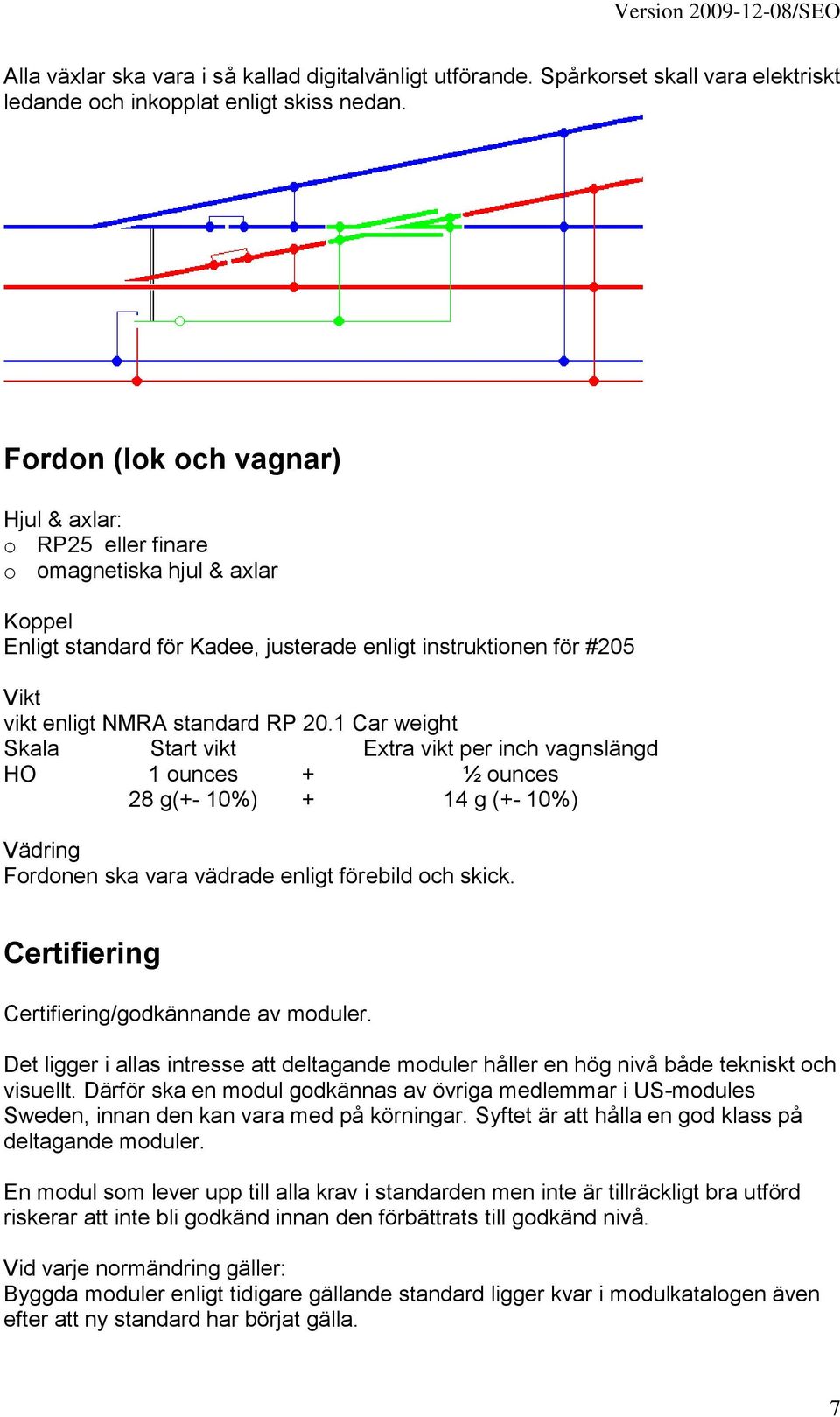 1 Car weight Skala Start vikt Extra vikt per inch vagnslängd HO 1 ounces + ½ ounces 28 g(+- 10%) + 14 g (+- 10%) Vädring Fordonen ska vara vädrade enligt förebild och skick.