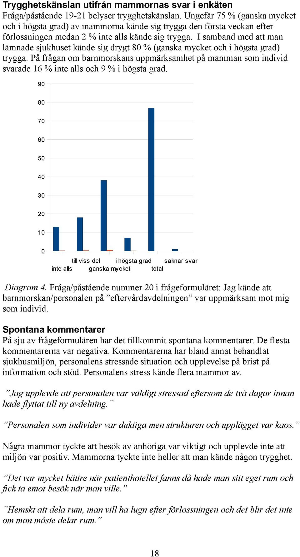 I samband med att man lämnade sjukhuset kände sig drygt 80 % (ganska mycket och i högsta grad) trygga.