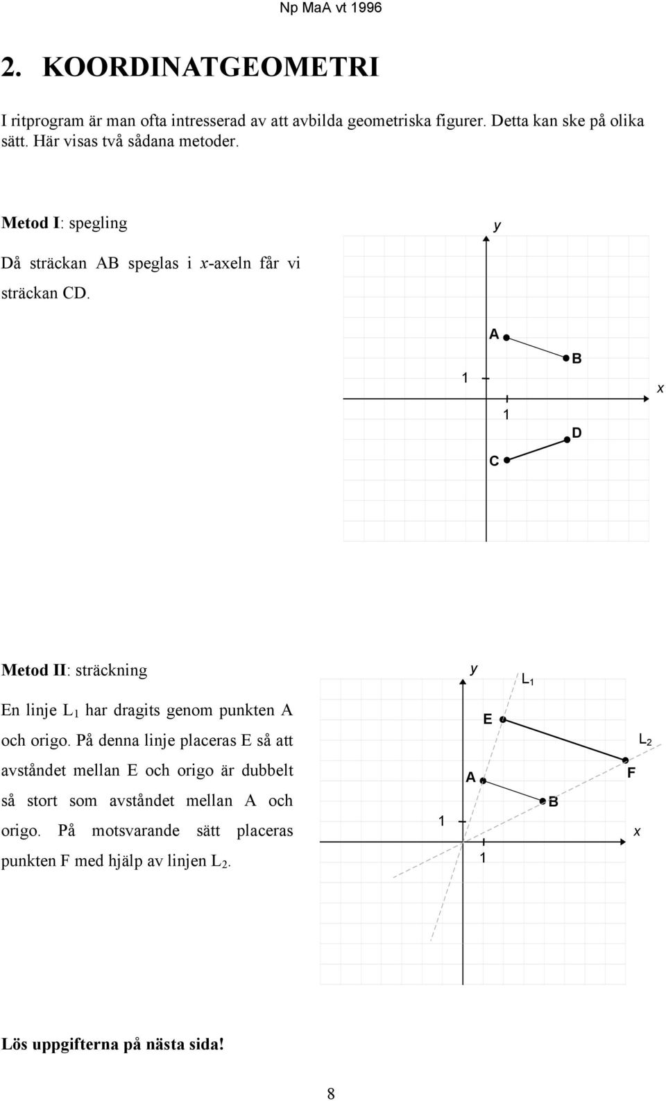 1 A C 1 B D x Metod II: sträckning y L 1 En linje L 1 har dragits genom punkten A och origo.