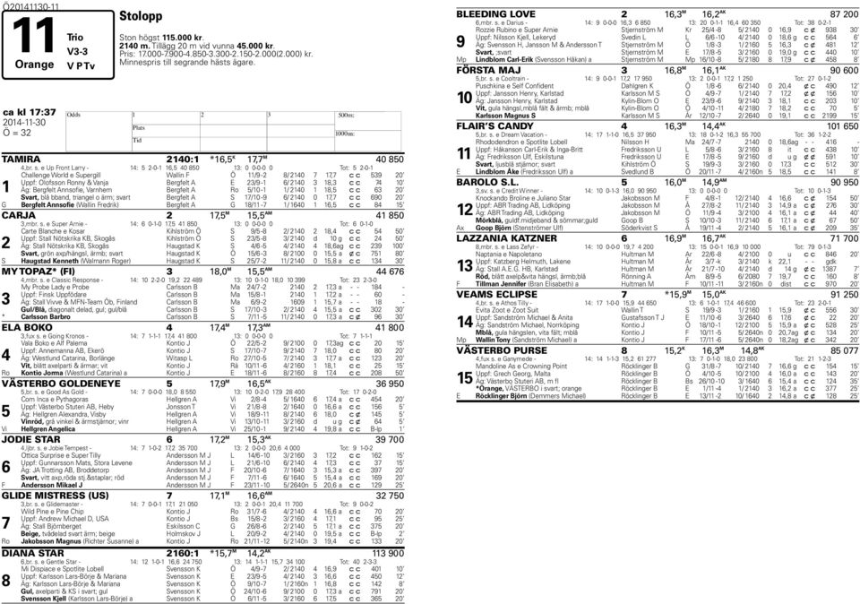 grande hästs ägare. ca kl 1:3 TAMIRA 2140:1 *1,5 K 1, M 40 850 4,br. s.