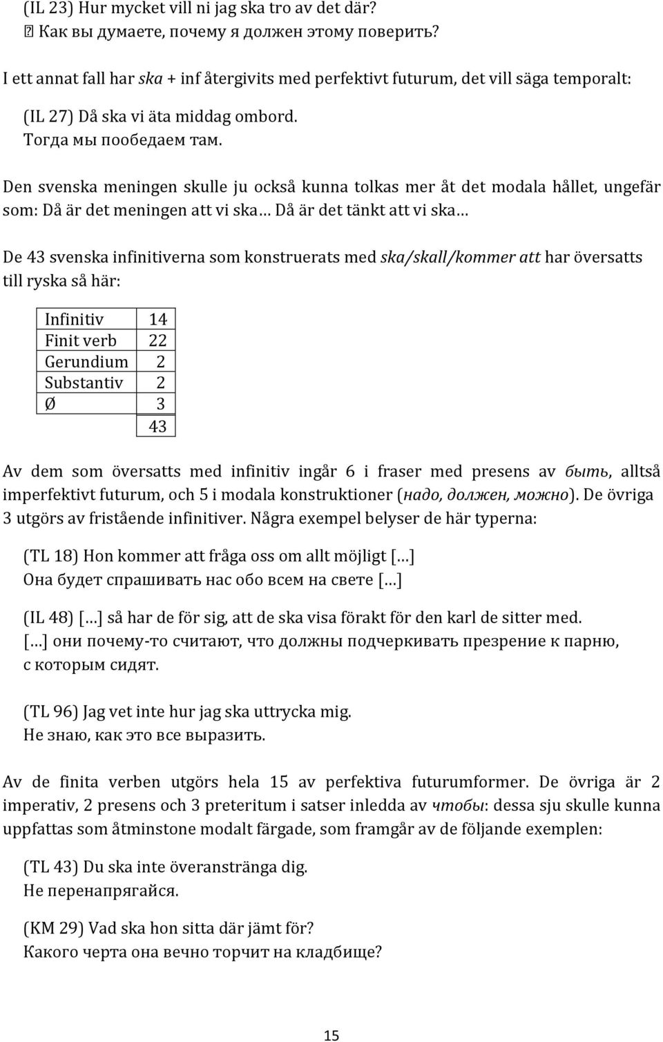 Den svenska meningen skulle ju också kunna tolkas mer åt det modala hållet, ungefär som: Då är det meningen att vi ska Då är det tänkt att vi ska De 43 svenska infinitiverna som konstruerats med