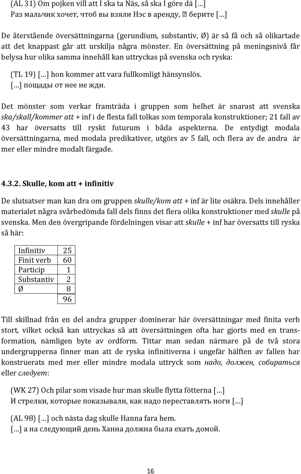 En översättning på meningsnivå får belysa hur olika samma innehåll kan uttryckas på svenska och ryska: (TL 19) [ ] hon kommer att vara fullkomligt hänsynslös. [ ] пощады от нее не жди.