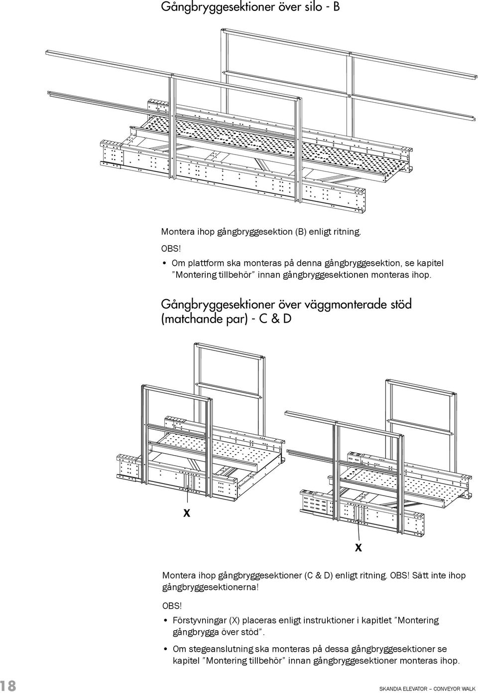 Gångbryggesektioner över väggmonterade stöd (matchande par) - C & D X X Montera ihop gångbryggesektioner (C & D) enligt ritning. OBS!