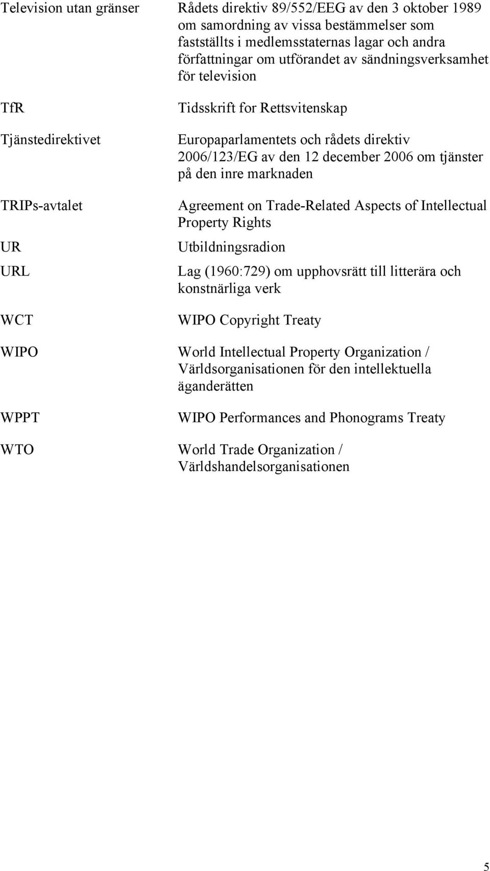 på den inre marknaden Agreement on Trade-Related Aspects of Intellectual Property Rights Utbildningsradion Lag (1960:729) om upphovsrätt till litterära och konstnärliga verk WIPO Copyright Treaty