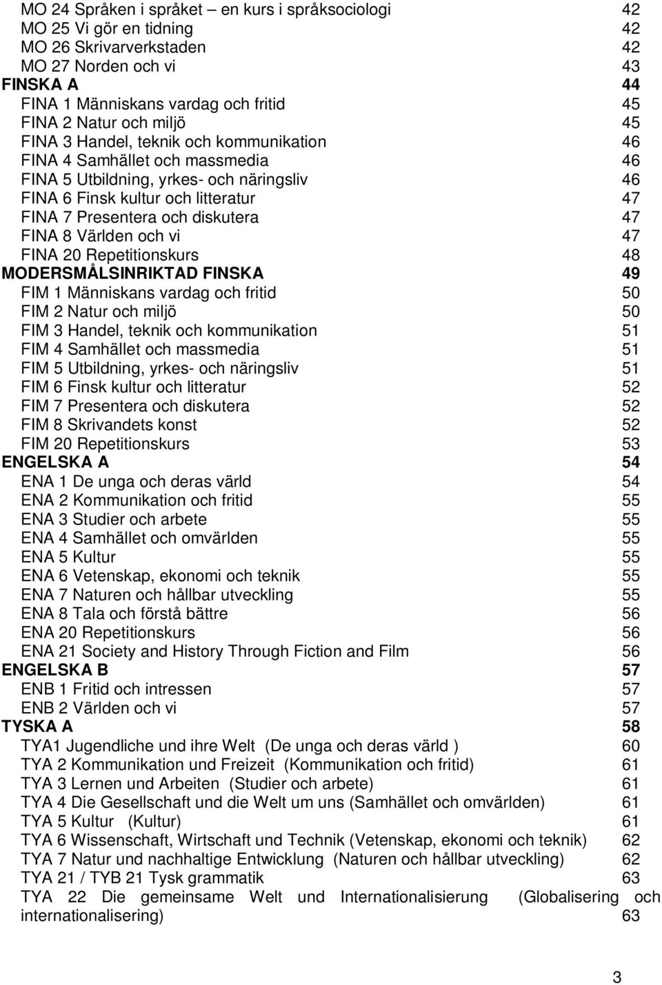 47 FINA 8 Världen och vi 47 FINA 20 Repetitionskurs 48 MODERSMÅLSINRIKTAD FINSKA 49 FIM 1 Människans vardag och fritid 50 FIM 2 Natur och miljö 50 FIM 3 Handel, teknik och kommunikation 51 FIM 4