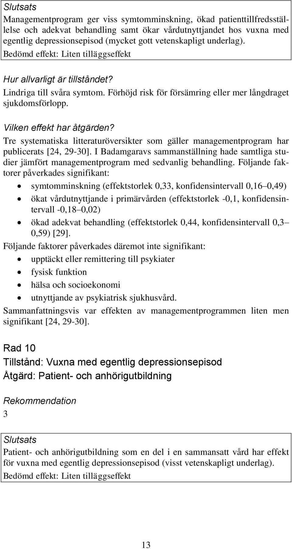 Tre systematiska litteraturöversikter som gäller managementprogram har publicerats [24, 29-30]. I Badamgaravs sammanställning hade samtliga studier jämfört managementprogram med sedvanlig behandling.