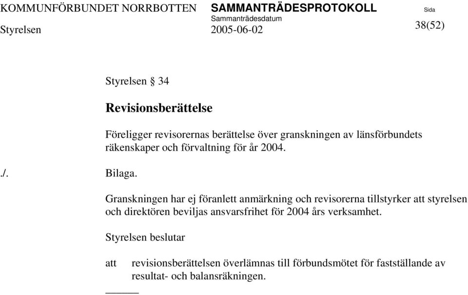 förvaltning för år 2004.