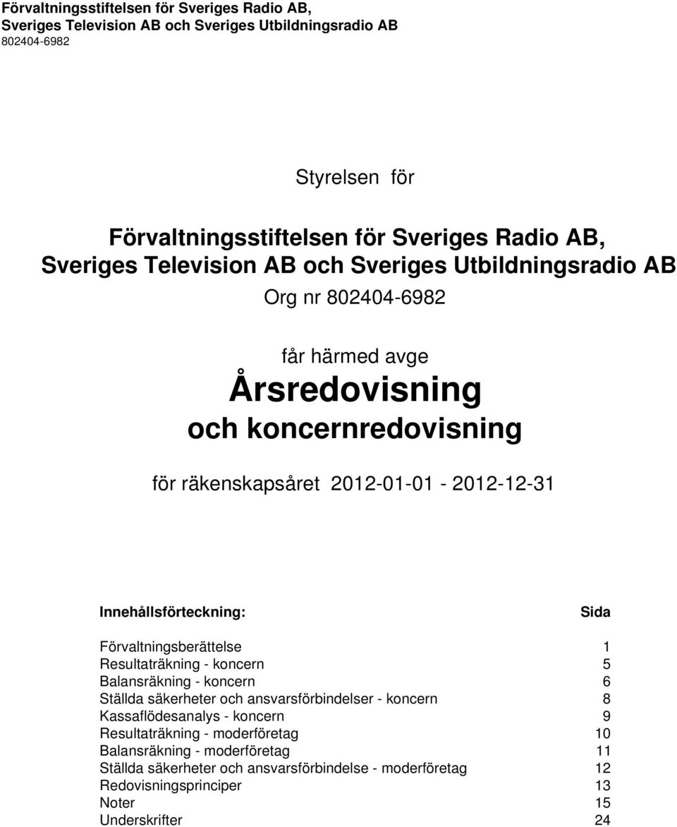 koncern 6 Ställda säkerheter och ansvarsförbindelser - koncern 8 Kassaflödesanalys - koncern 9 Resultaträkning - moderföretag 10