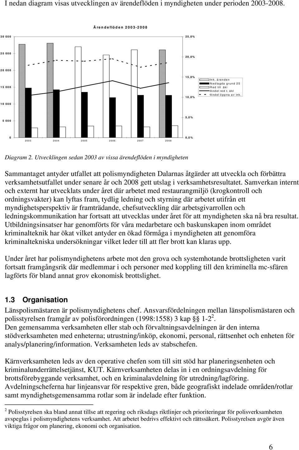 Utvecklingen sedan 2003 av vissa ärendeflöden i myndigheten Sammantaget antyder utfallet att polismyndigheten Dalarnas åtgärder att utveckla och förbättra verksamhetsutfallet under senare år och 2008