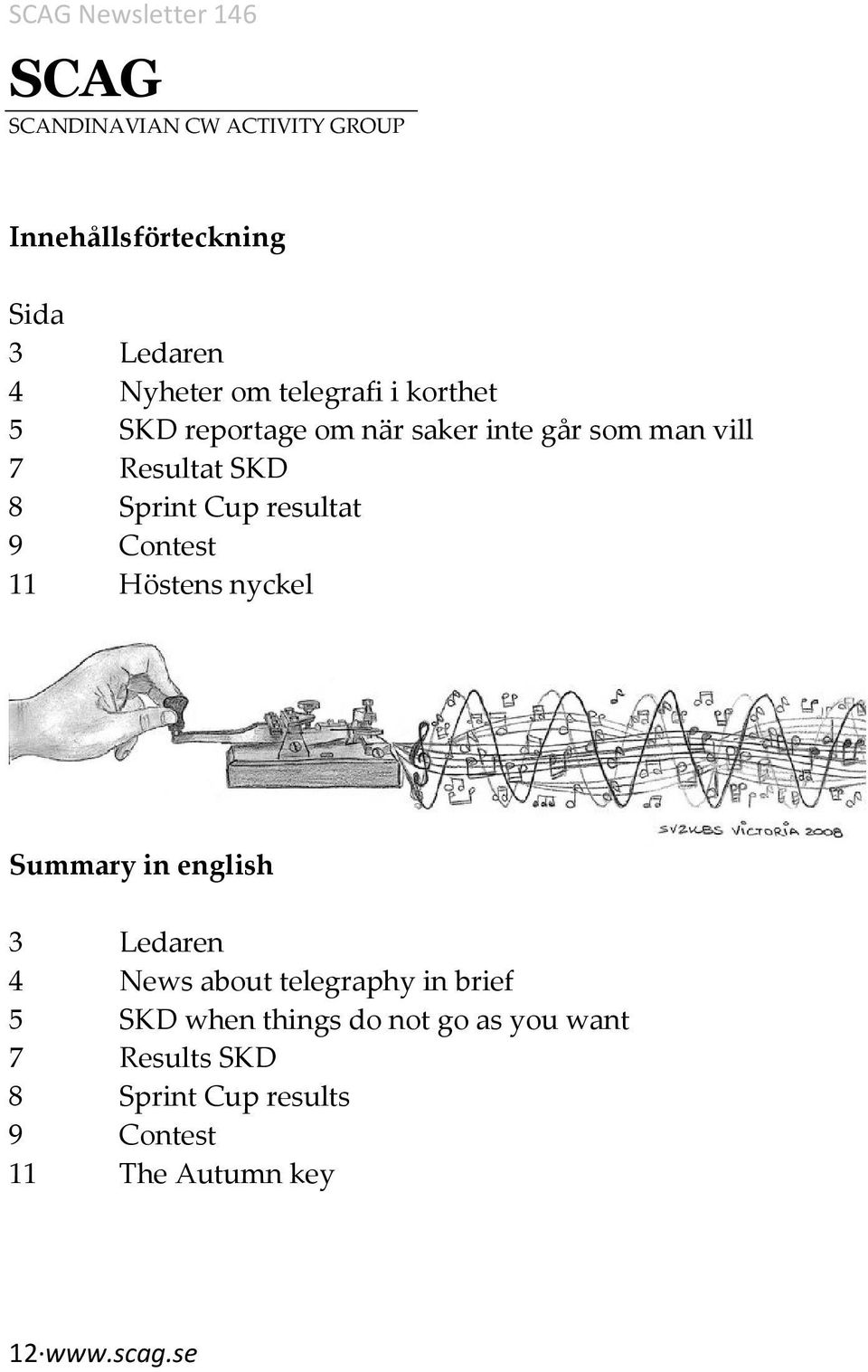 resultat 9 Contest 11 Höstens nyckel Summary in english 3 Ledaren 4 News about telegraphy in brief 5 SKD