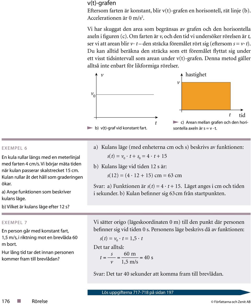 Du kan allid beräkna den sräcka som e föremåle flya sig under e iss idsinerall som arean under ()-grafen. Denna meod gäller allså ine enbar för likformiga rörelser. hasighe 0 b) ()-graf id konsan far.
