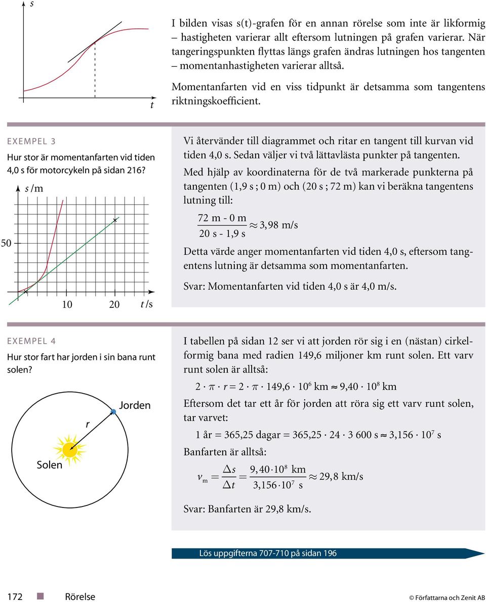 50 s /m (0;,9) 0 0 /s Momenanfaren id en iss idpunk är desamma som angenens rikningskoefficien. Vi åeränder ill diagramme och riar en angen ill kuran id iden 4,0 s.