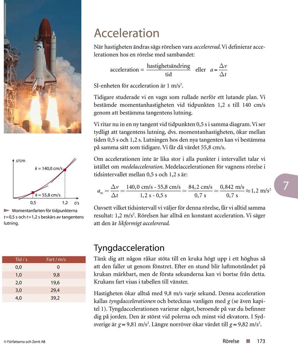 Vi definierar acceleraionen hos en rörelse med sambande: acceleraion = hasighesändring id SI-enheen för acceleraion är m/s. eller a = D D Tidigare suderade i en agn som rullade nerför e luande plan.