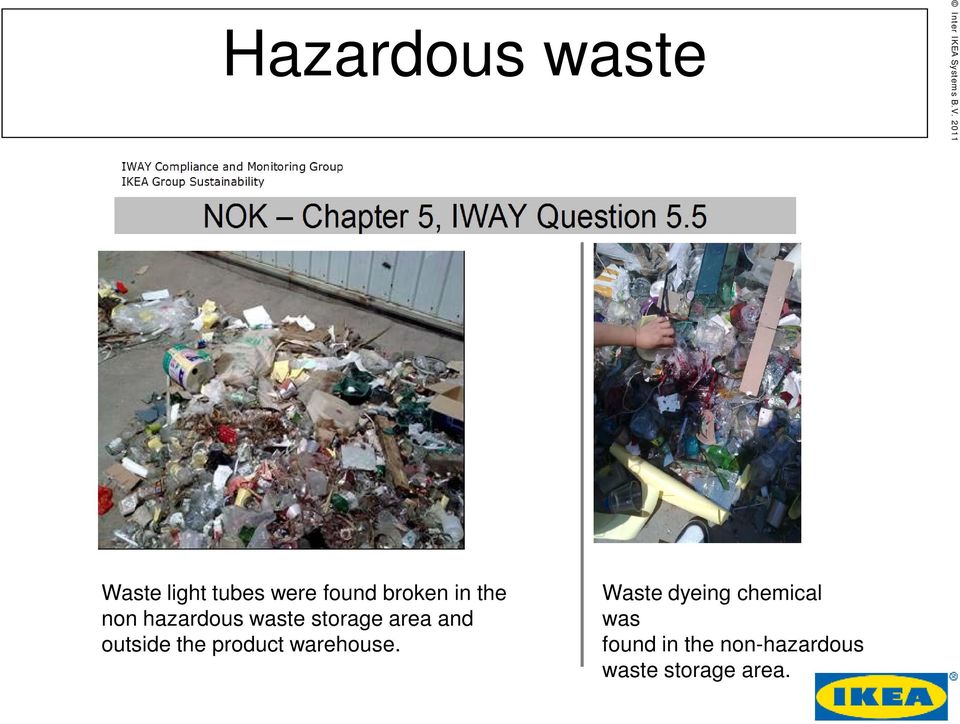 hazardous waste storage area and outside the product