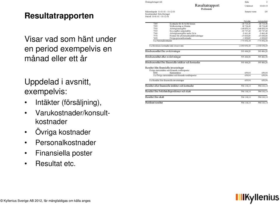 exempelvis: Intäkter (försäljning),