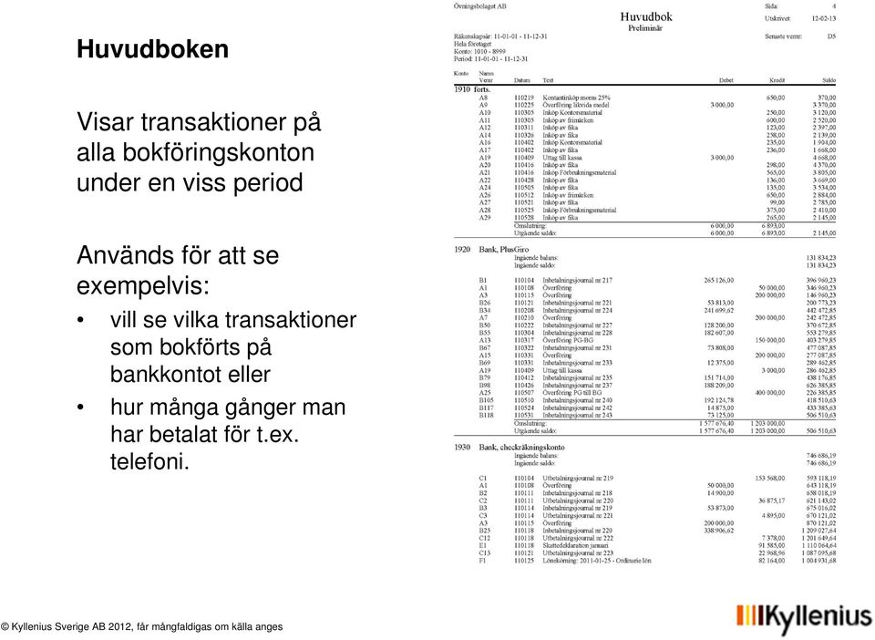 vill se vilka transaktioner som bokförts på bankkontot